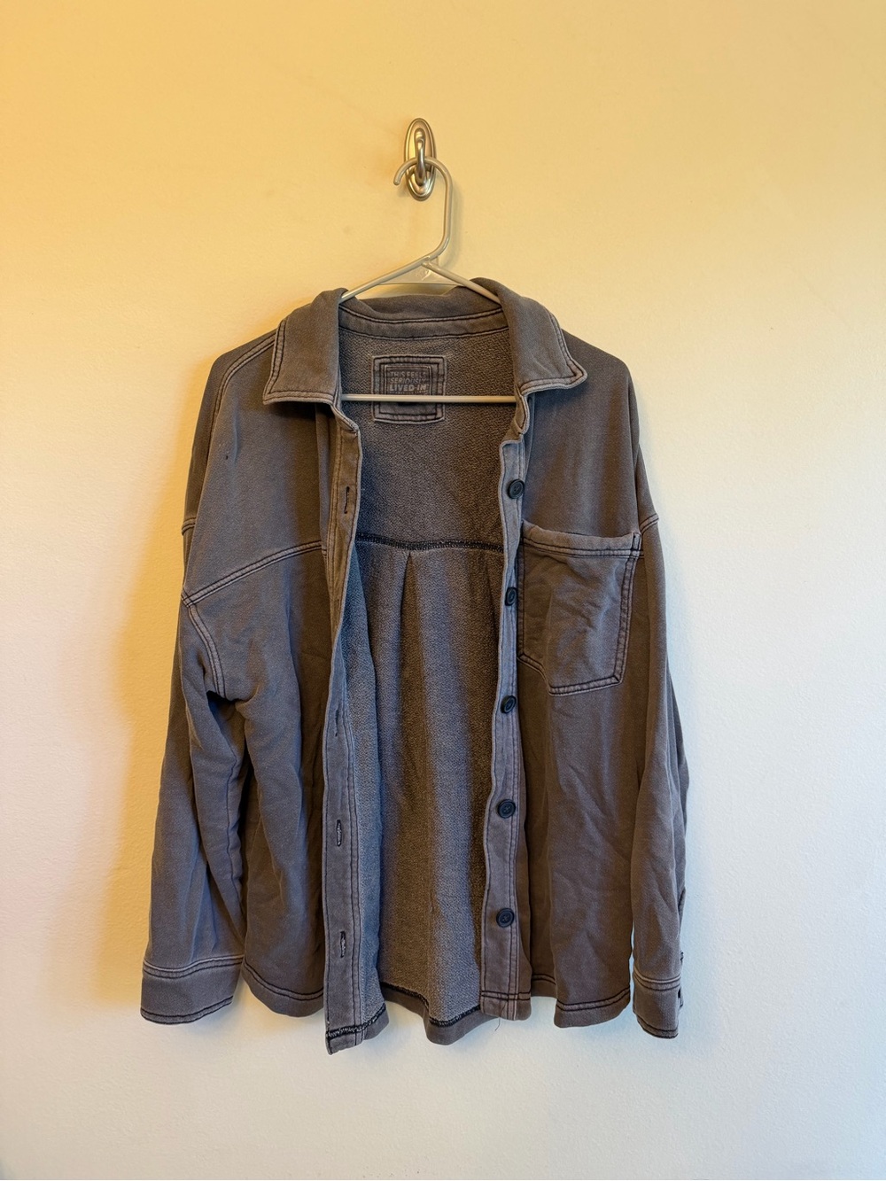 American Eagle Outfitters Men's Lightweight Button-Up Jacket in Charcoal Gray
